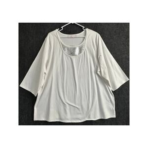 New Quacker Factory Silver Sequin White Top 2X Stretch Mature